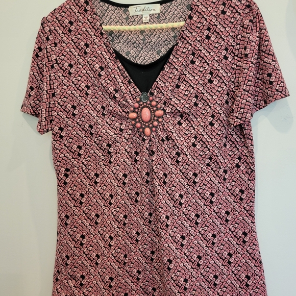Tradition Overblouse In Pretty Burnt Orange & Black Pattern SS Airy Light In Med - Picture 8 of 12